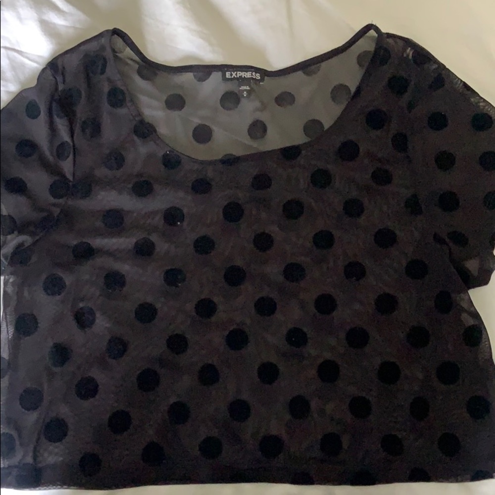 Express crop velvet polka dot shirt
